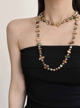 长款不规则彩色贝壳串珠项链女