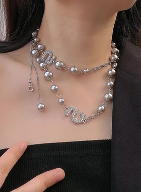 双层叠戴施家珍珠镶钻5项链女