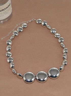 椭圆金属亮面项链串珠圆形锁骨链