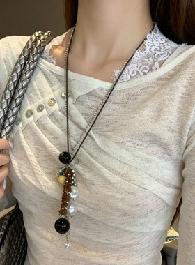 多元素珍珠海螺水晶流苏吊坠项链