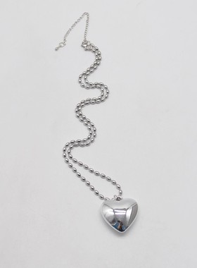 韩国新款银色串珠爱心吊坠项链女