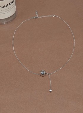 简约钛钢金属球吊坠蛇骨链项链女