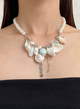 度假风多元素海螺贝壳珍珠项链女