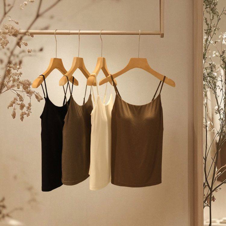 秋冬云感莫代尔羊毛混纺带胸垫吊带背心女 固定杯垫内搭保暖打底,淘宝优惠券,粉丝福利购,淘宝优惠卷