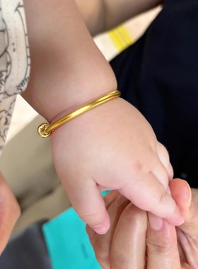 金包银古法推拉宝宝镯实心可调节