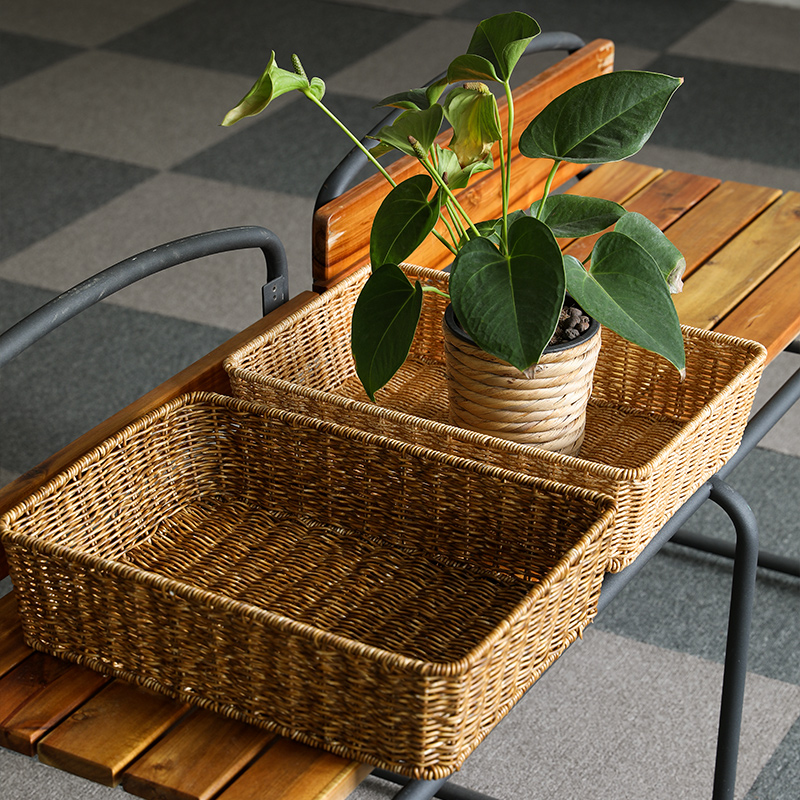 仿藤编零食收纳篮桌面洗漱用品置物筐长方形洒店拖鞋毛巾储物篮子,淘宝优惠券,粉丝福利购,淘宝优惠卷