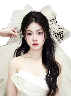 新品韩式新娘夸张大蝴蝶结头纱摄影拍照白色甜美森系超仙写真发饰