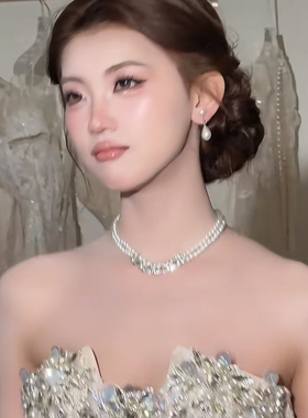 法式新娘复古风高级珍珠花朵双层项链女小众轻奢锁骨链设计感项饰