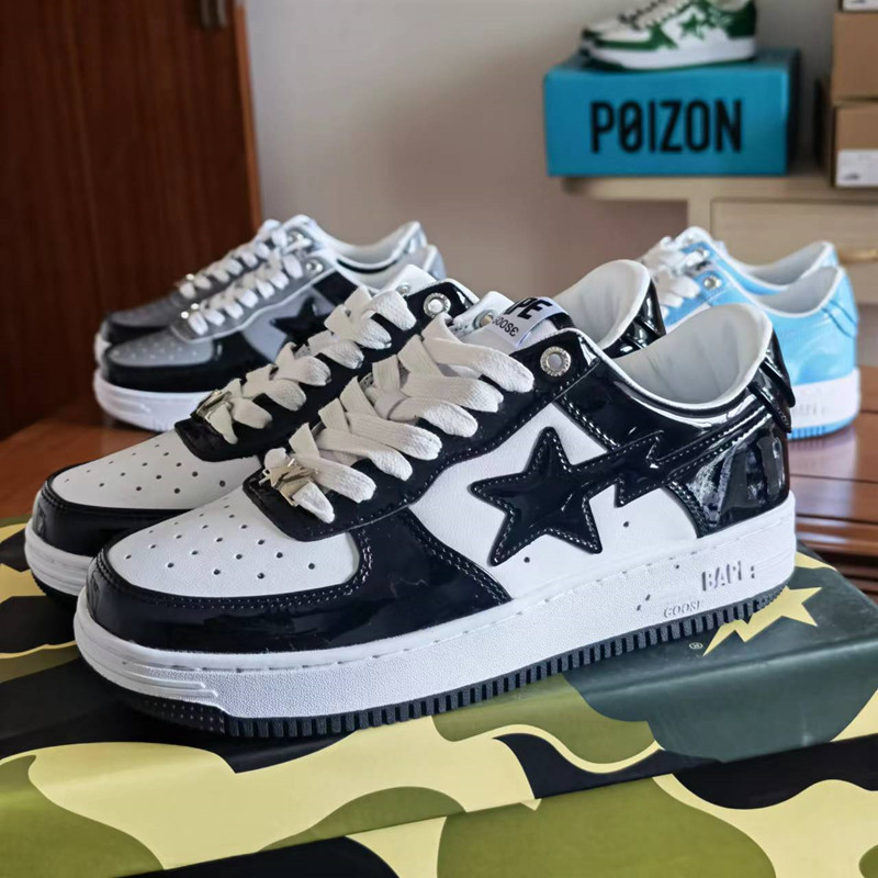 BAPESTA GOOSE sk8 Dunk Low猿人鞋黑白色漆皮流星迷彩棕红板鞋男 - 图0