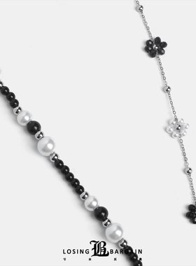 【Losing Bargain】原创黑白金属花花假两件小众叠戴百搭项链男女