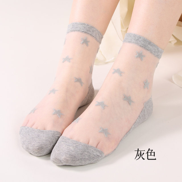 Spring and summer transparent ice silk crystal anti-slip and wear-resistant socks