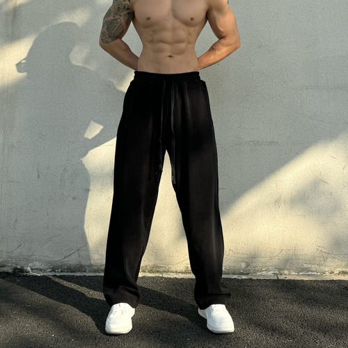 重磅运动长裤男宽松垂感直筒美式潮牌健身肌肉深蹲撸铁狗兄弟新款 - 图2