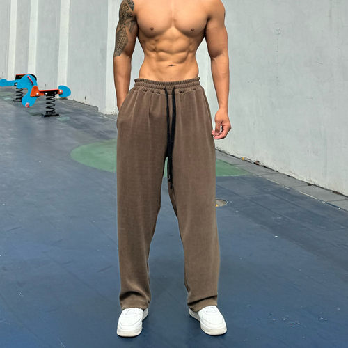 重磅运动长裤男宽松垂感直筒美式潮牌健身肌肉深蹲撸铁狗兄弟新款 - 图1