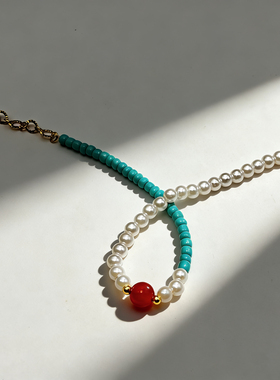 极细珍珠玛瑙手链 小众米珠轻奢女士单圈珍珠设计感 国风绿松石色