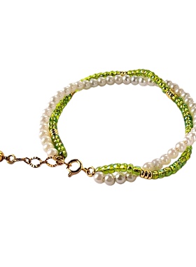 本命年礼物女款温柔橄榄色米珠手链 轻奢小众设计感 高级双圈手串