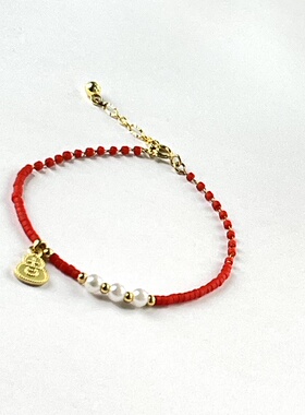 米珠手链简约小众设计感气质手链 橄榄绿琉璃 红琉璃珍珠手链