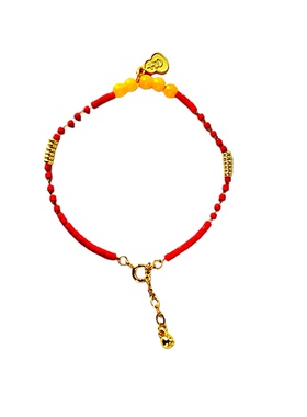 琉璃米珠手链女 手串金色吊坠  简约小福牌手饰 马年本命年红手绳