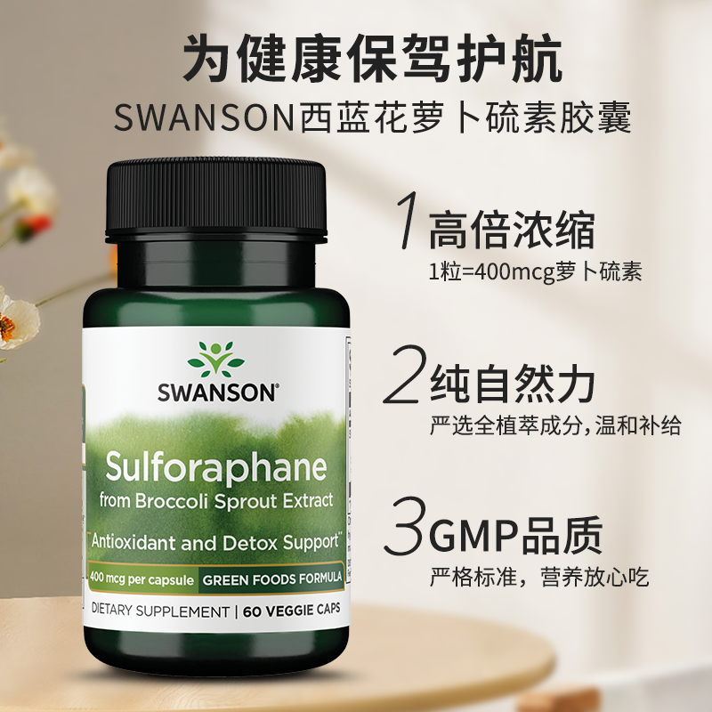 Swanson斯旺森萝卜硫素400mcg 西蓝花提取物胶囊提高免疫调节情绪 - 图0