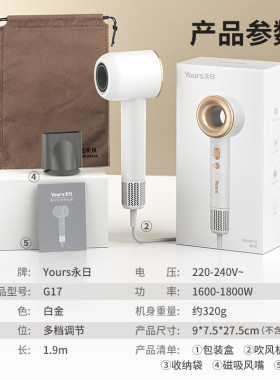 永日吹风机家用蓝光电吹风可折叠吹风筒大功率吹头发大风力速干款