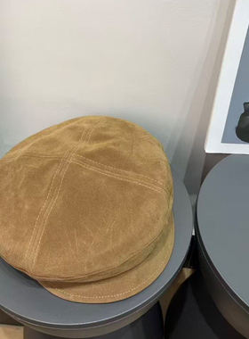 复古英伦迪木尔风麂皮绒贝雷帽女秋冬百搭时髦皮带显脸小画家帽子
