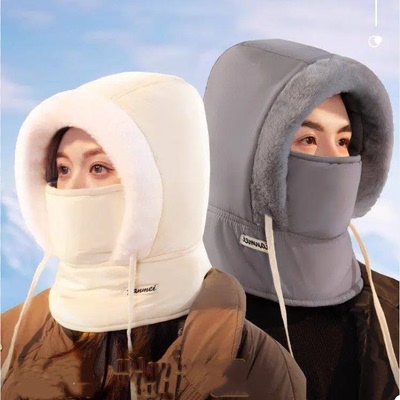 围巾帽一体式防风保暖面罩帽子围脖口罩三件套东北防寒雷锋帽