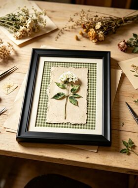木纹平面立体压花相框带卡纸干花植物标本DIY自装裱展示画框摆挂