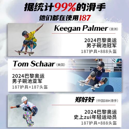 美国187专业护具滑板轮滑陆冲双翘碗池BMX平衡车极限护膝护肘护腕 - 图1