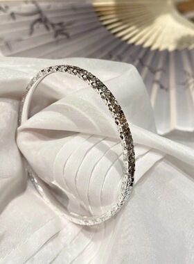 三面碎冰冰实心闭口碎银子手镯镀纯银轻奢小众高级感手饰手环