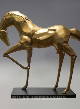 新中式风金属马雕塑酒店会所摆件