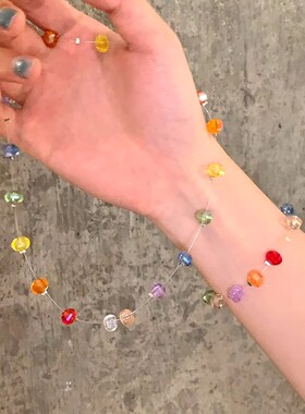 彩虹糖夏日多巴胺彩色水晶项链