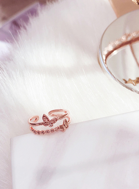 日韩风玫瑰金学生可调节蝴蝶戒指