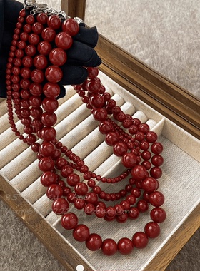 安可拉红珍珠项链女小众设计轻奢显白脖颈链颈链高级感锁骨链配饰