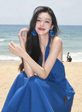 法式复古蓝花耳钉高级感百搭