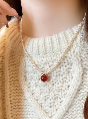 红红色元素玛瑙珍珠毛衣项链