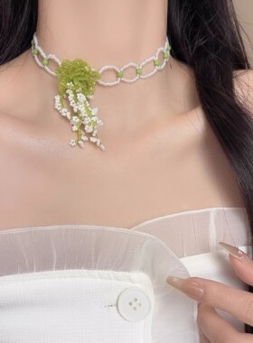 森系小清新手工串珠花朵锁骨链