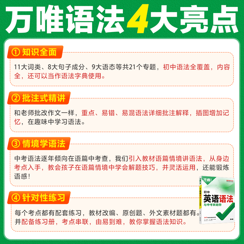 2024新版万唯中考初中英语语法全解专项训练知识点大全基础书初一初二初三七八九年级词汇完形阅读练习题总复习万维教育辅导-图2