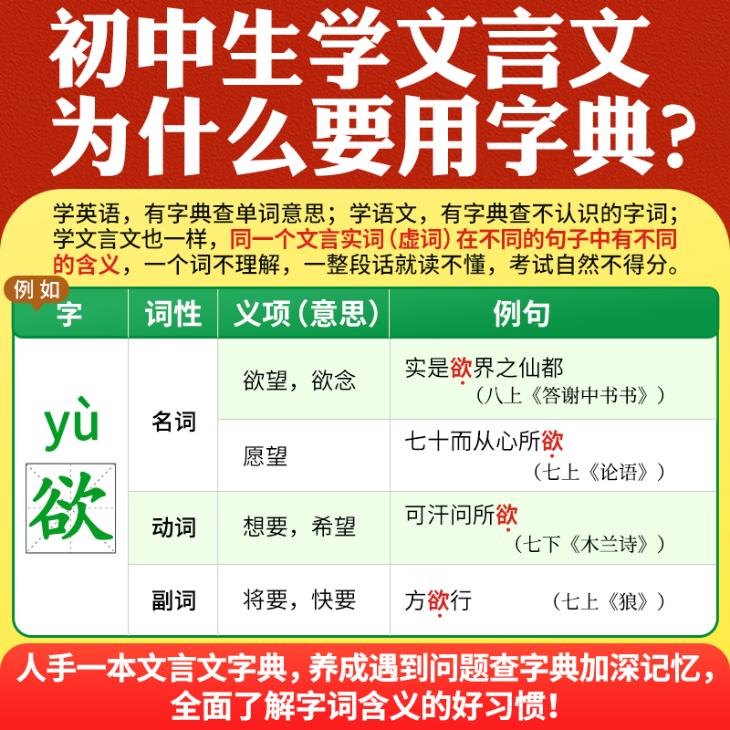 2023万唯中考初中文言文常用字字典词典工具书八九七年级初一初二初三总复习教辅资料初中语文古汉语辞典古诗词文言文实词虚词字典 - 图0