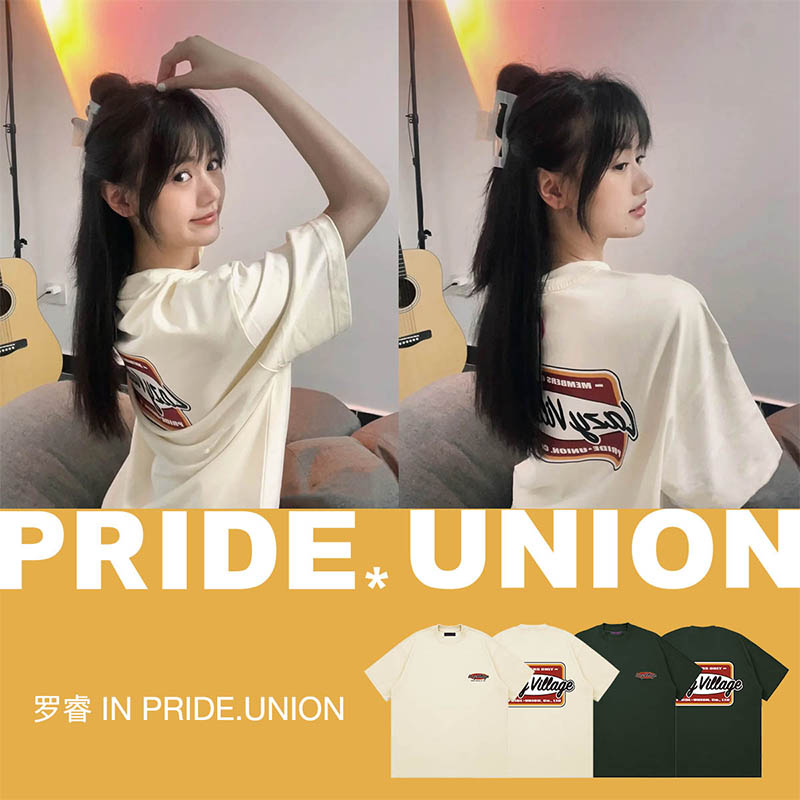 【黄曦彦/蒋敦豪同款】PRIDE*UNION超重磅美式复古印花宽松短袖T - 图0