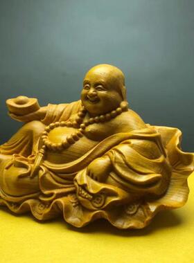 崖柏黄杨木汽车载卧佛元宝工艺品