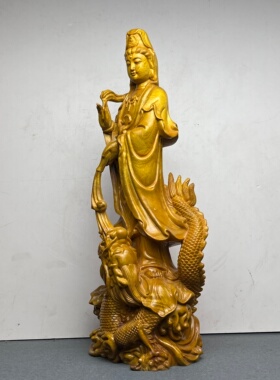 香樟木雕大号御龙观音神像实木
