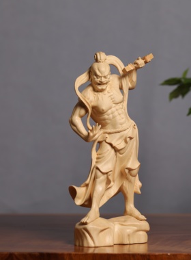 桧木精雕哼哈二将实木金刚力士