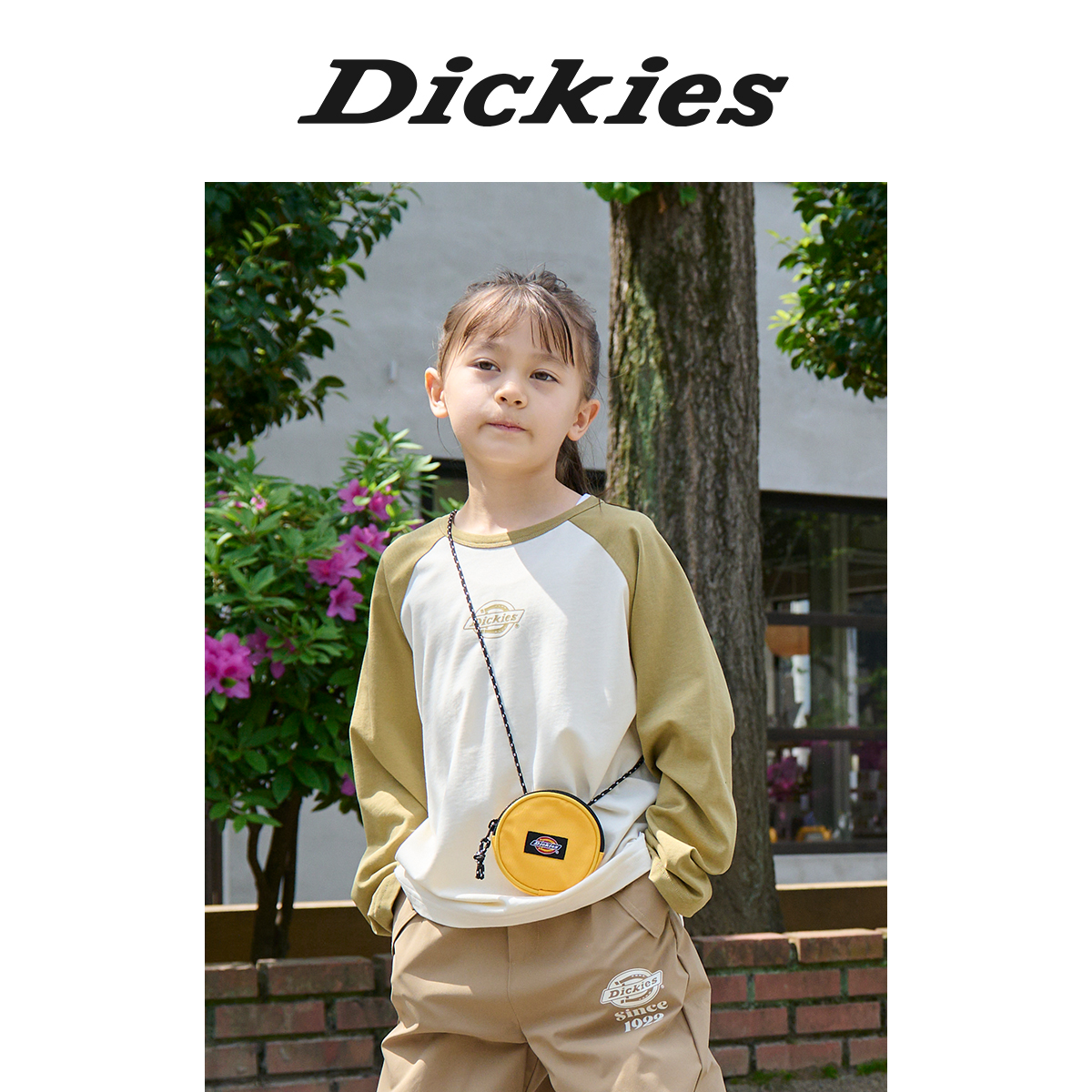 Dickies童装男童女童T恤24新单色前后印花撞色插肩袖拼接长袖T恤-图2