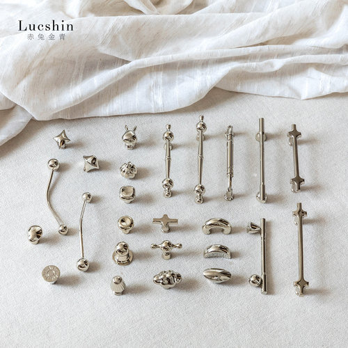 钛银法式银色圆形拉手中古欧式纯铜衣柜抽屉橱柜家具门把手复古 - 图3