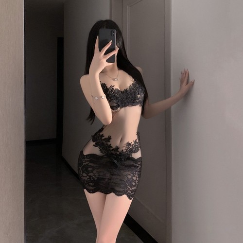 性感蕾丝吊带睡裙女2025新款透视网纱纯欲风高级感睡衣qqny连衣裙 - 图1