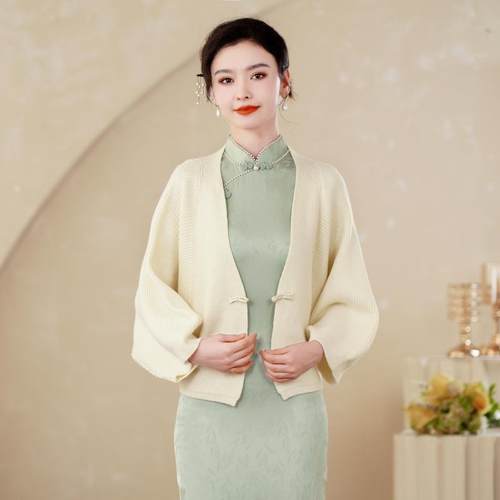 旗袍披肩礼服披风针织外套蝙蝠袖优雅上衣新中式民国风复古小开衫 - 图0