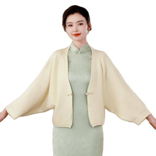旗袍披肩礼服披风针织外套蝙蝠袖优雅上衣新中式民国风复古小开衫 - 图3