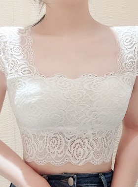 方领蕾丝吊带背心女美防走