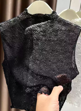 无袖背心叠穿薄木耳边打底衫柔软蕾丝假领子女毛衣内搭秋冬半高领