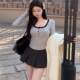 ສີຂາວຄໍ U-neck lace lust ບໍລິສຸດບວກກັບເສື້ອ fleece bottoming