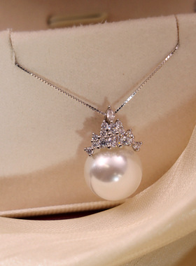 冰雪皇后施家珍珠项链耳钉S925纯银正圆毛衣链锁骨链青岛美娅珠宝